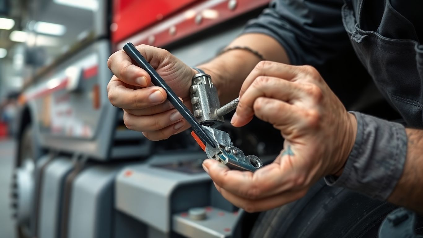 Reparo de fibra e plástico em caminhão.