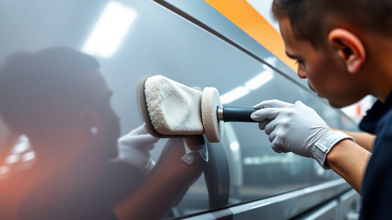 Reparo detalhado em caminhão com martelinho de ouro.