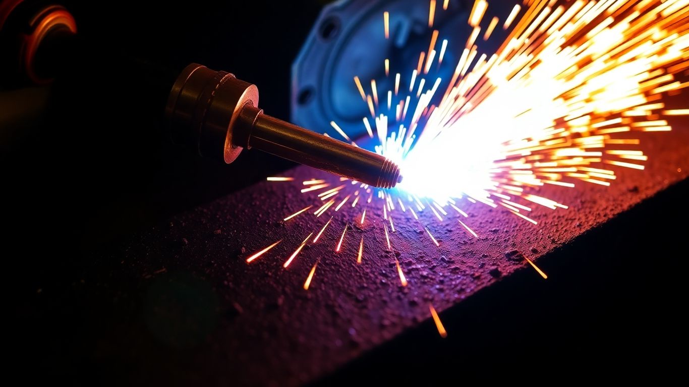 Soldador trabalhando em metal pesado com tocha
