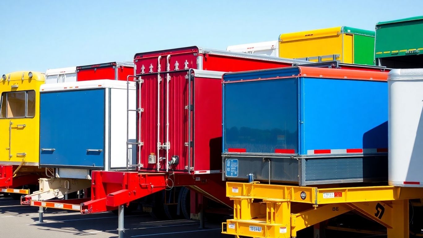 Frota de implementos rodoviários com pintura nova e brilhante.